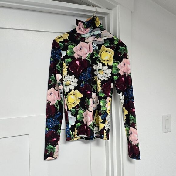 Essentiel Antwerp Ali High Neck Turtleneck Long Sleeve Jersey Top in Floral - Picture 4 of 13